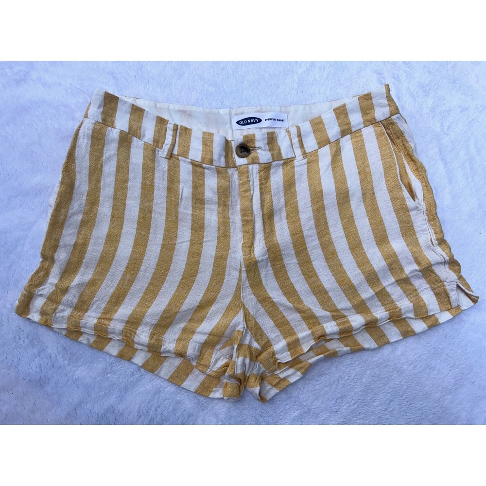 Old Navy Women's Size 8 Yellow White Striped Linen Blend Everyday Shorts